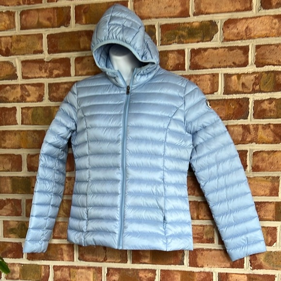 JOTT Just over the Top Light Blue down Packable Puffer Jacket Hood Europe L=S/M